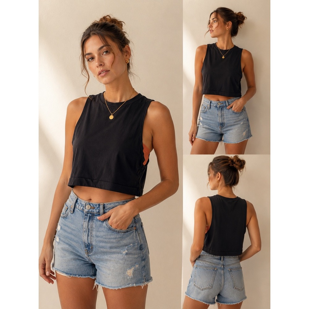 Avocado Womens Medium Charcoal Gray Mineral Wash Seamless Cropped Muscle Tank